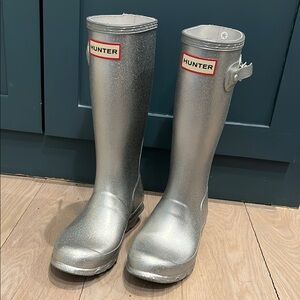 Hunter Kids Glittery Silver Rain & Snow Boots
